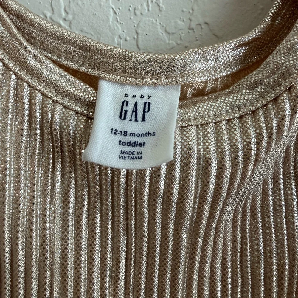 GAP Girls Metallic Cream Gold-Striped Party Dress